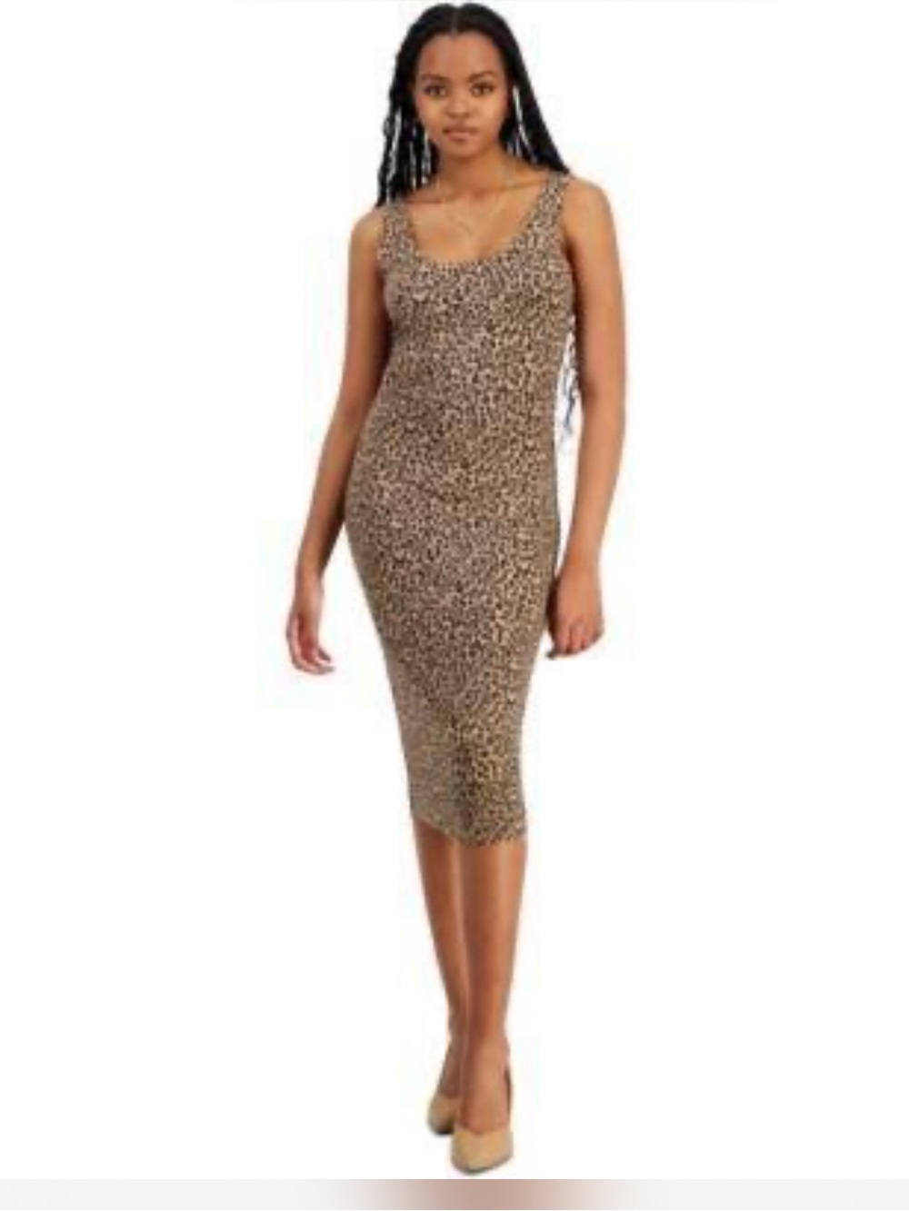 Bar III Leopard Print Sleeveless Bodycon Dress - Tan/Black